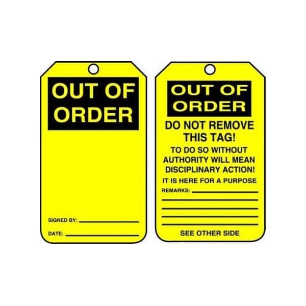 Accuform Safety Tags, OUT OF ORDER, 5.75in x 3.25in, PF-Cardstock, 25PK MGT201CTP - main